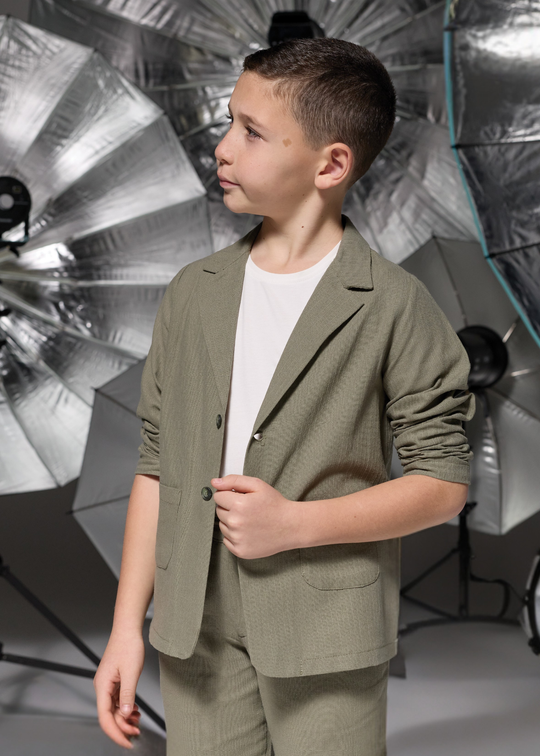 Costum 3 Piese Sacou Lejer Verde Pantaloni Lungi si Tricou Ivory 20212 Little Gentleman