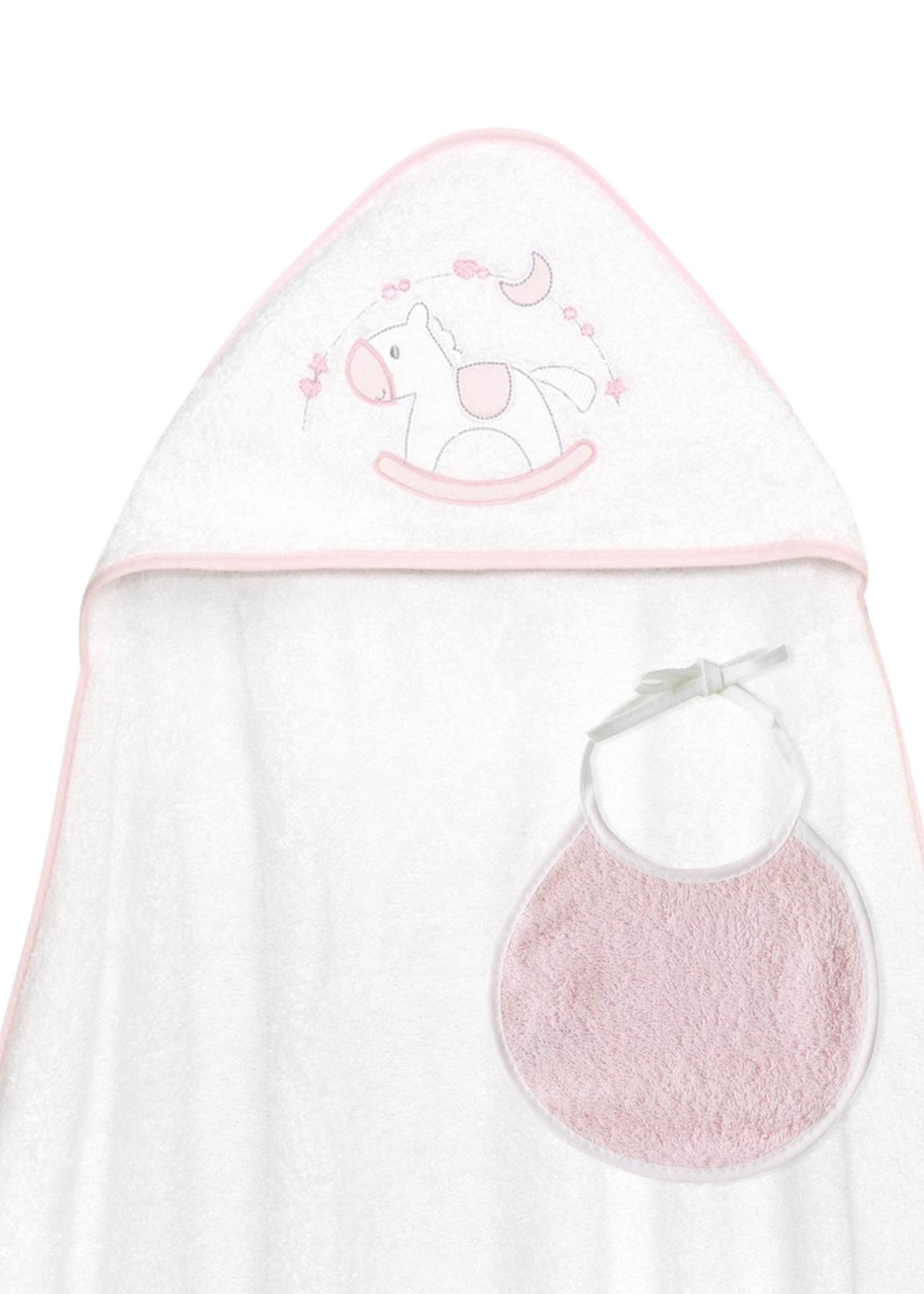 Prosop cu Capison 100x100 cm si Bavetica Alb-Roz cu Calut 01251-12 InterBaby