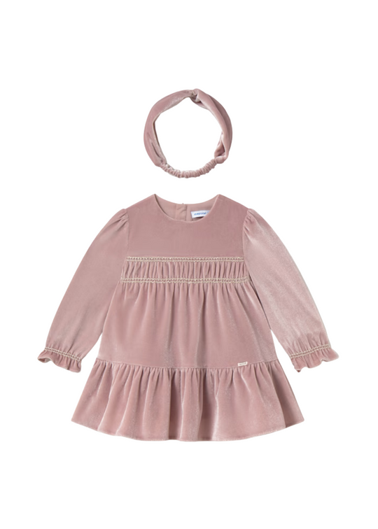 Rochie din Catifea Roz Pudra cu Maneca Lunga cu Stele 2904 Mayoral