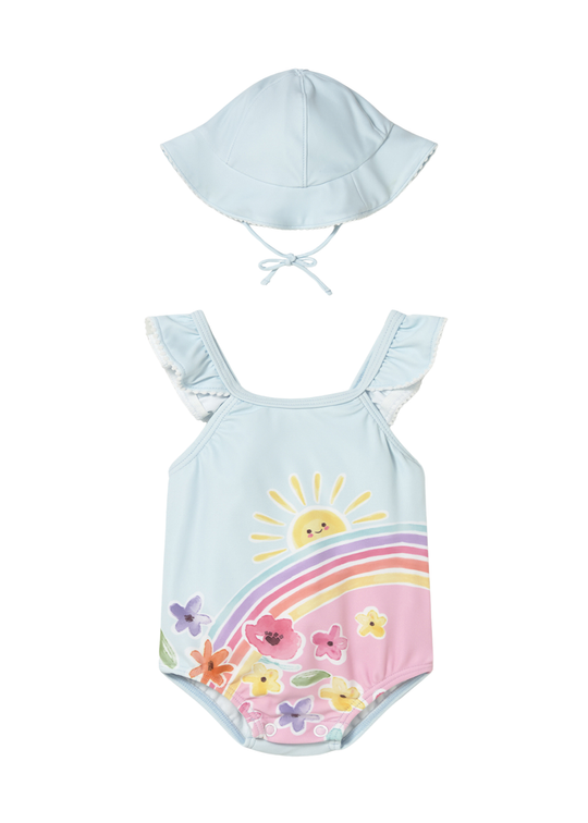 Costum Baie cu Palarie Bleu cu Curcubeu 1737 Mayoral