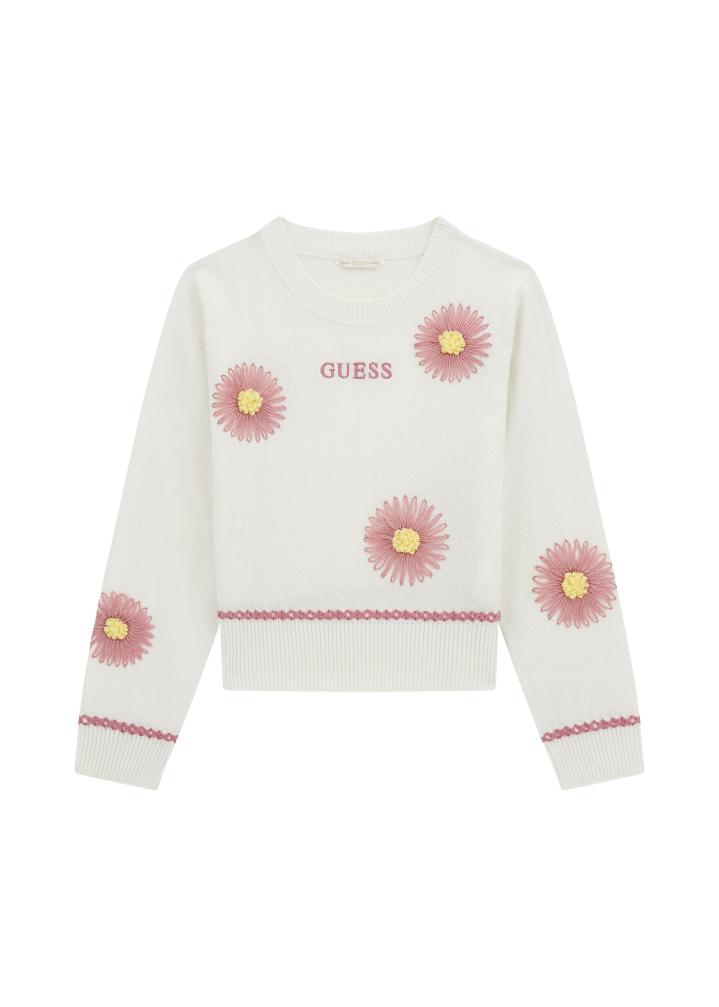 Pulover Crem cu Imprimeu Flori Roz J5YR10 Z0110 G012 Guess