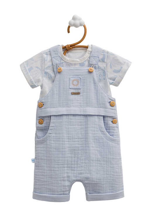 Set 2 Piese Tricou si Salopeta Scurta Muselina Bleu Free Boy SLE1729 Mell Sweet Baby
