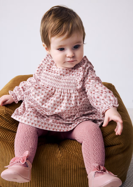 Rochie Roz Pudrat cu Imprimeu Floral si Maneca Lunga pentru Fetite 2816 – Mayoral