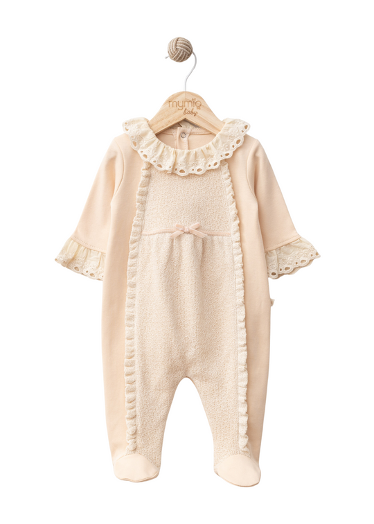 Salopeta Lunga Somon Bumbac si Tricot cu Dantela din Bumbac la Maneci 4362 MyMio