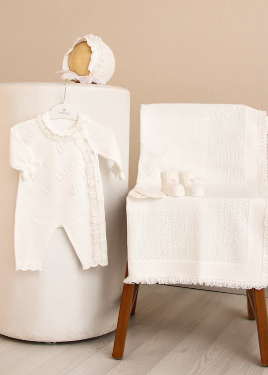 Set of 5 Baby Cream Knitted Baby Rompers with Hearts 3047 Leo King