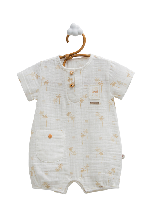 Salopeta Scurta din Muselina Crem cu Palmieri TE1725 Mell Sweet Baby