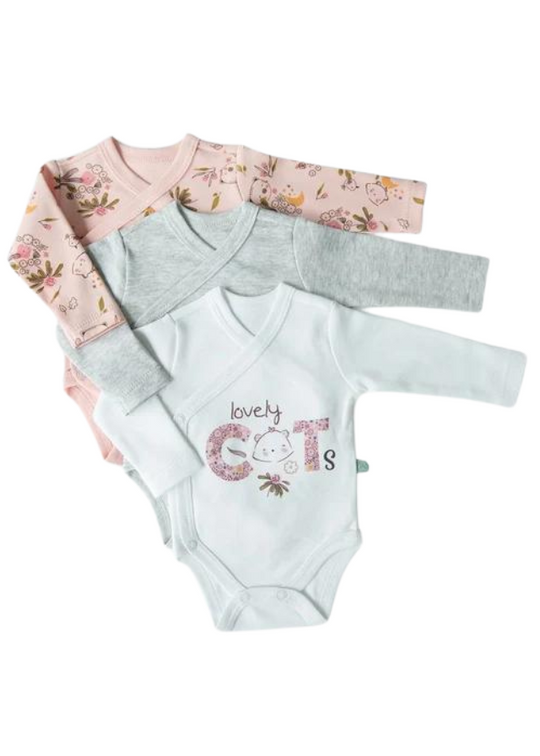 Pink Gray Cat Long Sleeve Organic Cotton 3 Piece Set S22878 Kitikate