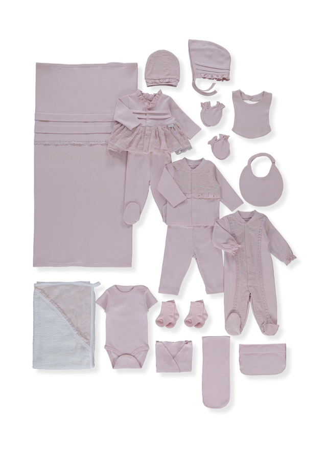 Set 20 Piese Materitate Roz Pudra cu Dantela Pure Lady Z955 DUSTY ROSE Bebetto