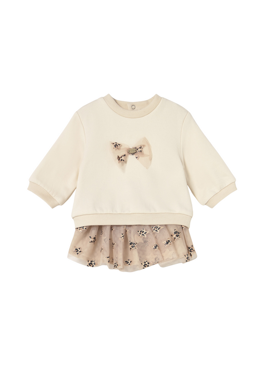 Set of 2 Brown Tulle Skirt with Stars and Oversize Beige Blouse 2834 Mayoral