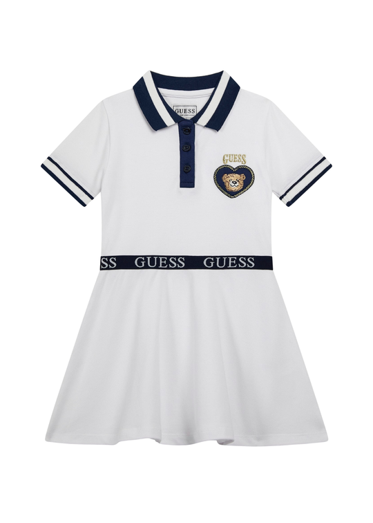 Rochie Alb cu Bleumarin cu Maneca Scurta si Guler Polo K6RK14 K7064 G011  Guess