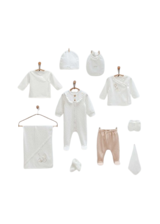 Set 10 Piese Maternitate Crem cu Bej cu Inimi ZK1978 Mell Sweet Baby