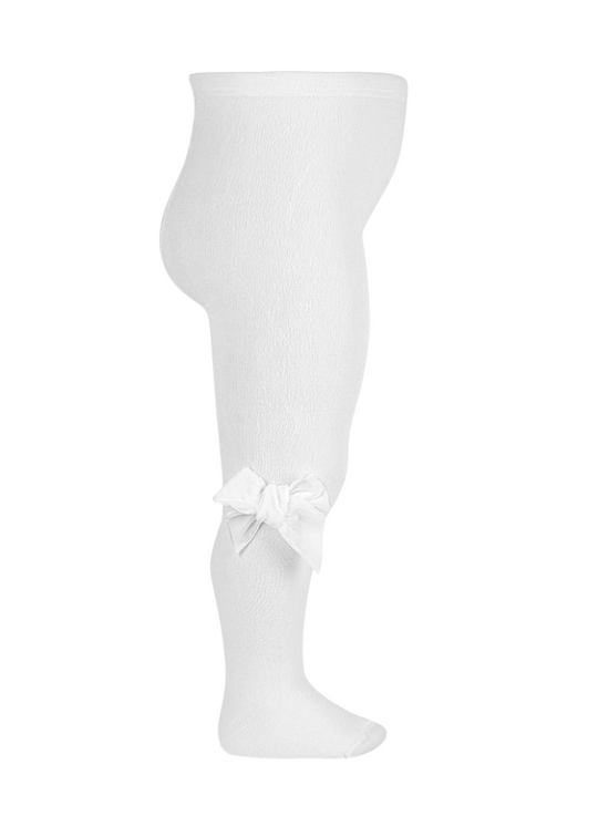 White Cotton and Nylon Tights with Velvet Bow 24891 Condor
