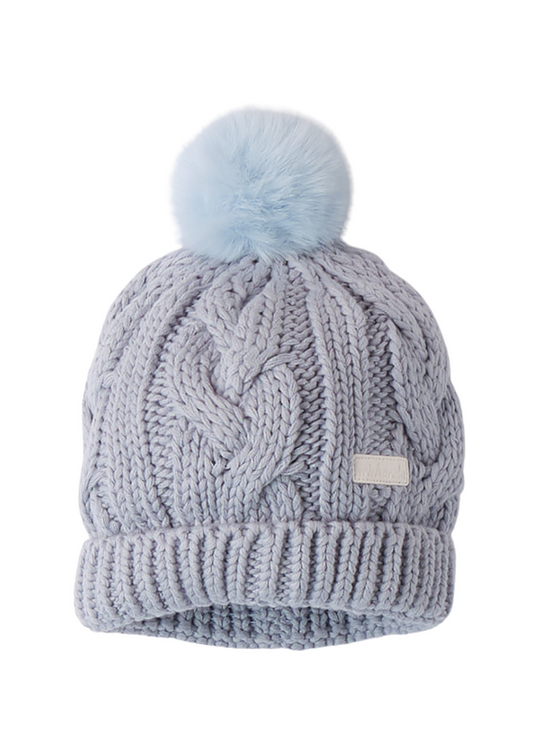 Caciula Tricotata Bleu cu Ciucure din Blana 3.F302/00 Minibanda