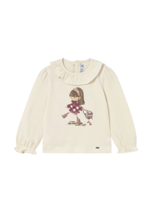 Bluza Crem cu Maneca Lunga cu Imprimeu Fetita cu Frez 2076 Mayoral