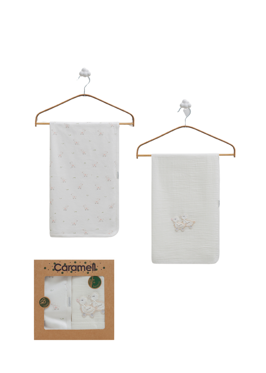 Set 2 Piese Patura din Bumbac si Muselina Crem cu Rata BTK2274 Mell Sweet Baby