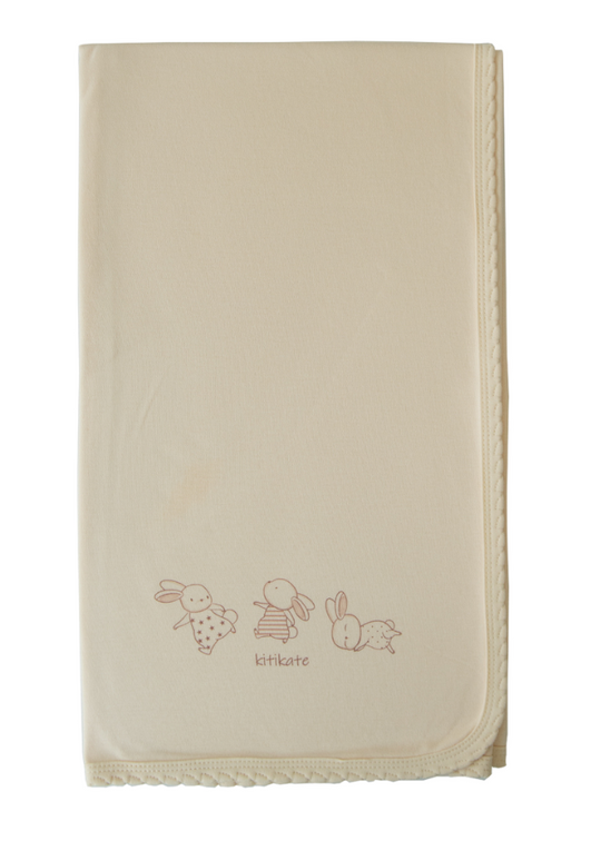 Pled din Bumbac Organic cu Iepuri Crem 80 x 95 cm S74577 KitiKate