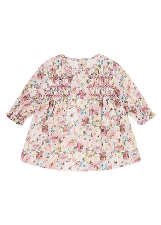 Powder Pink Flower Print Dress with Long Sleeve 2882 col 56 Mayoral