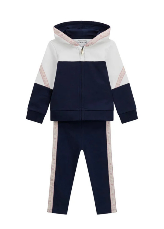 Set 2 Piese Bluza Sport cu Gluga si Fermoar si Pantaloni Bleumarin pentru Fete K6YG04 – Guess