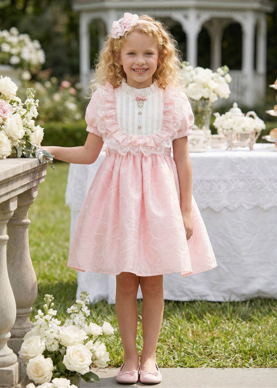 Rochie Roz Maneca Scurta cu Camee 36424PR Pamina