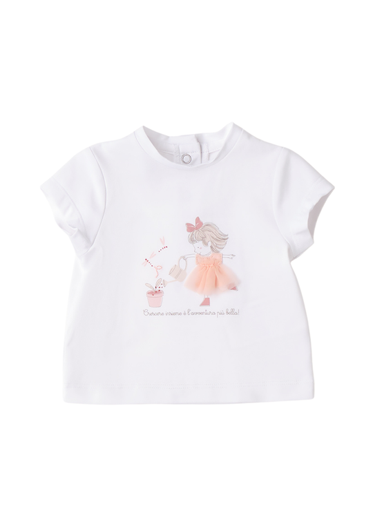 Tricou cu Maneca Scurta Alb cu Print Fetita 3.G731/00  Minibanda