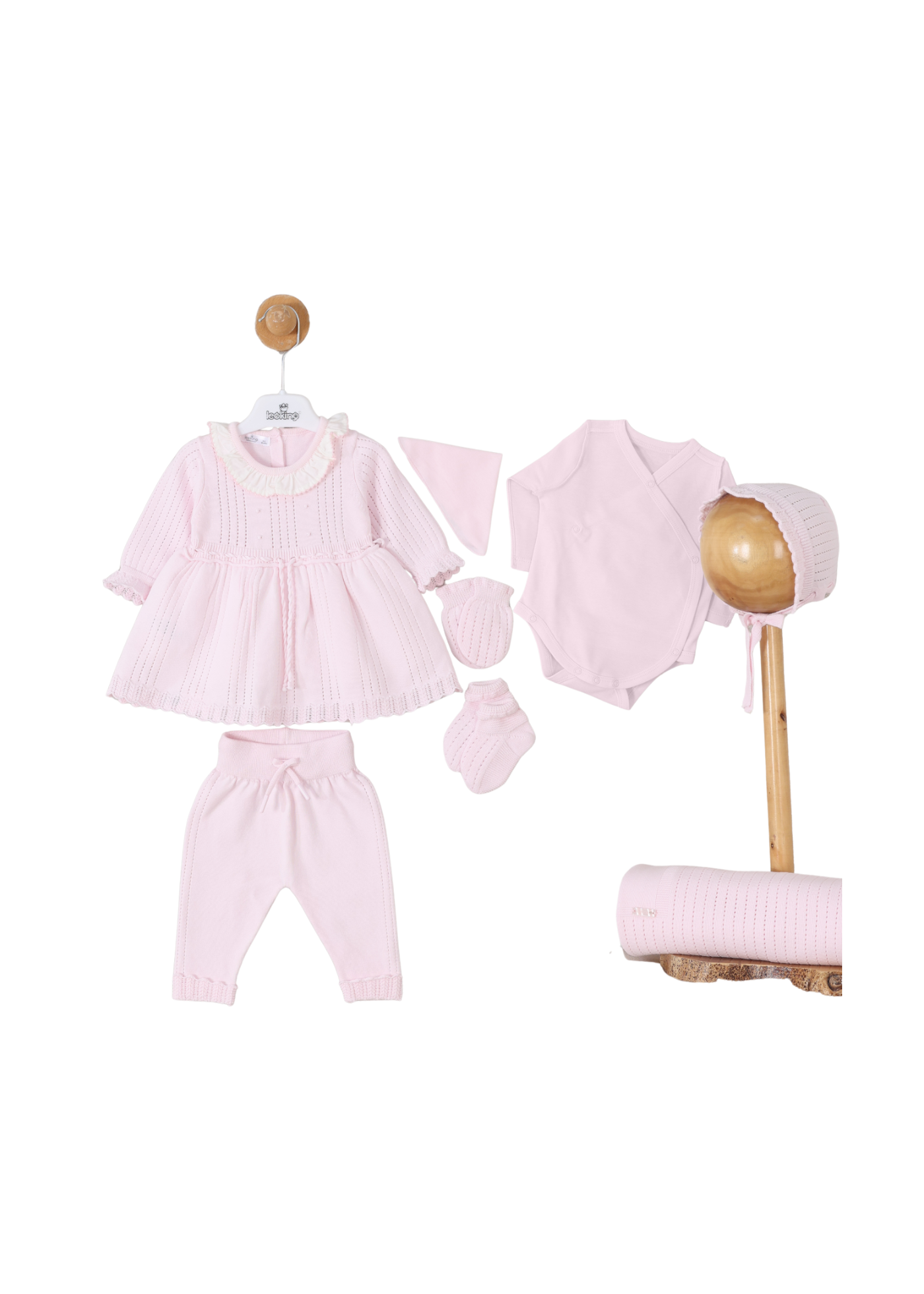 Set Maternitate 8 Piese Tricotat Bumbac Roz Rochie 3124 Leo King