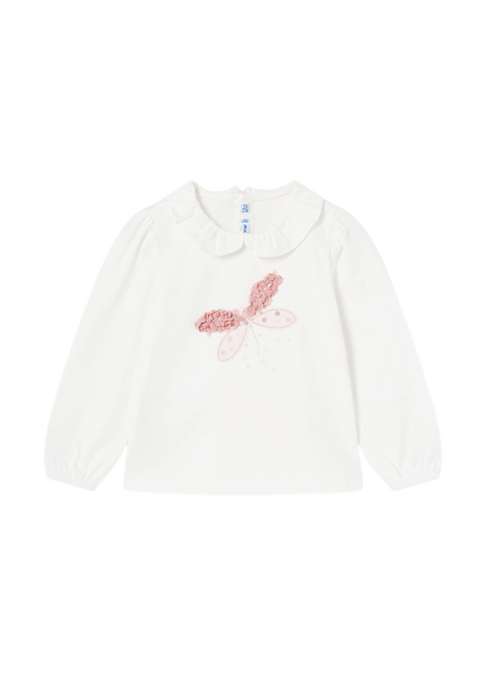 Cream long sleeve t-shirt with pink dragonfly 2047 Mayoral