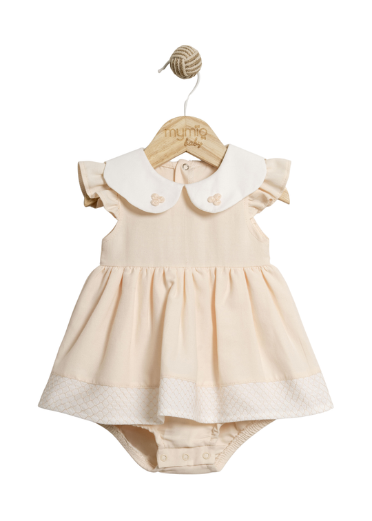 Rochie Somon Fara Maneci cu Guler Alb cu Broderie 4492 MyMio
