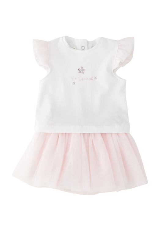 Set 2 Piese Top Alb si Fusta Tutu Roz 4.G213/00 iDO