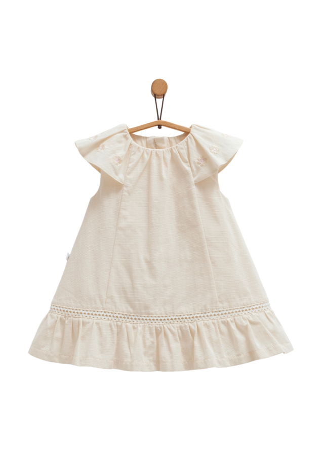 Rochie Bej cu Volan la Maneci si Flori Brodate Serenity Girl ELB1744 Mell Sweet Baby