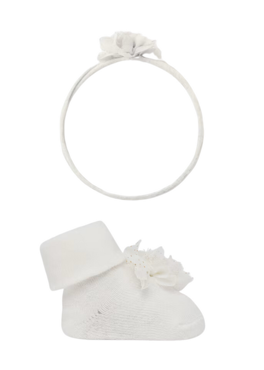Headband and Socks Set with Cream Flower 9763 Mayoral