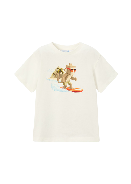 Tricou cu Maneca Scurta Crem cu Surf 3077 Mayoral