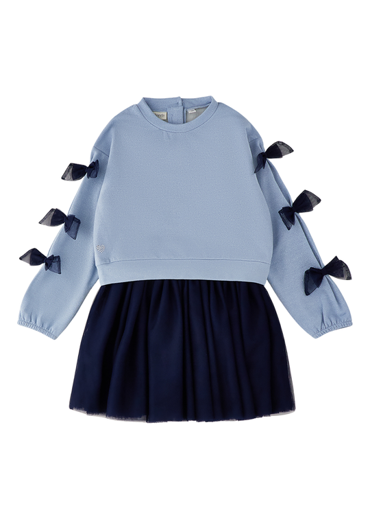 Set 2 Piese Bleu si Bleumarin cu Bluza cu Funde si Fusta din Tul pentru Fete 3634 – Sarabanda