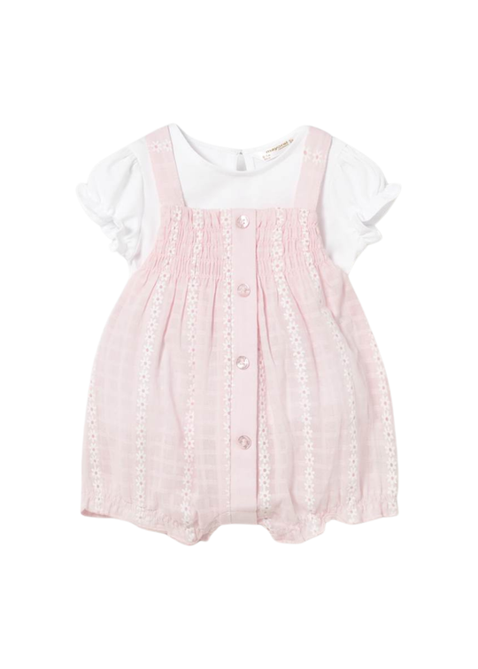 Set Tricou Alb si Salopeta Scurta Roz 1638 Mayoral