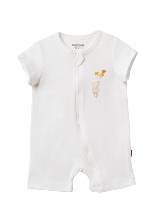 Salopeta Scurta din Bumbac Organic Crem cu Fermoar cu Baloane Portocalii CSY3062 Baby Cosy