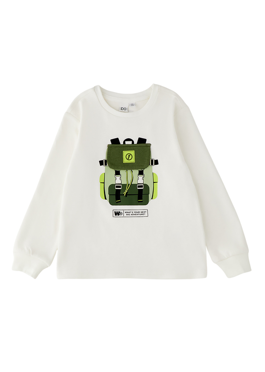 Bluza Ivory cu Maneca Lunga si Aplicatie Rucsac Verde 4.H258/00 – iDO