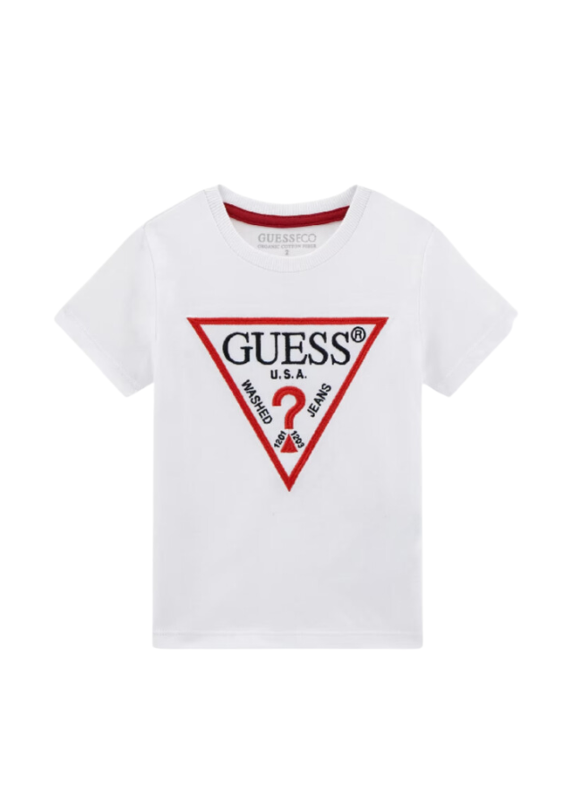 Tricou Alb Cu Maneca Scurta Cu Logo Triunghi Rosu N4YI37 K8HM4 G011 Guess