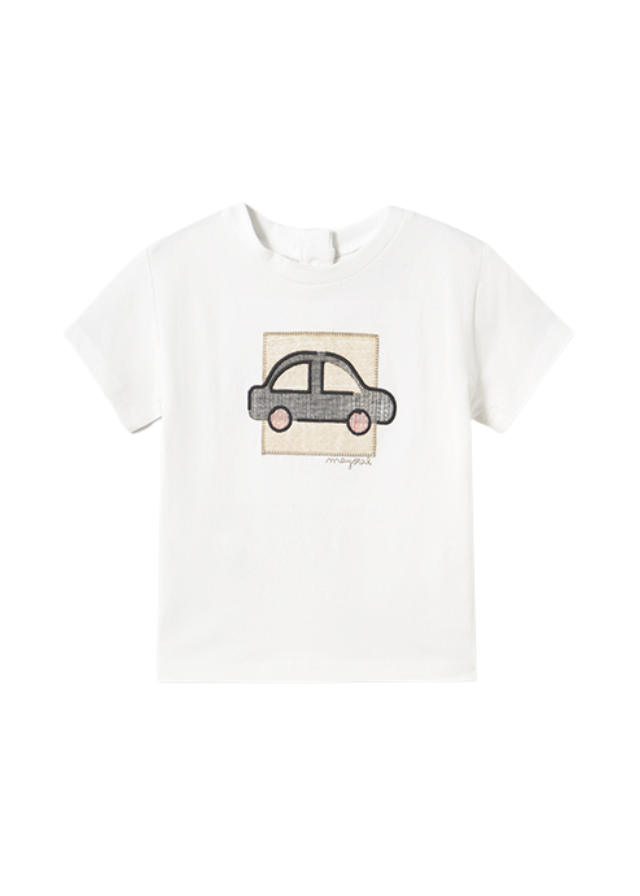 Tricou Alb Maneca Scurta cu Imprimeu Masina 1052 Mayoral