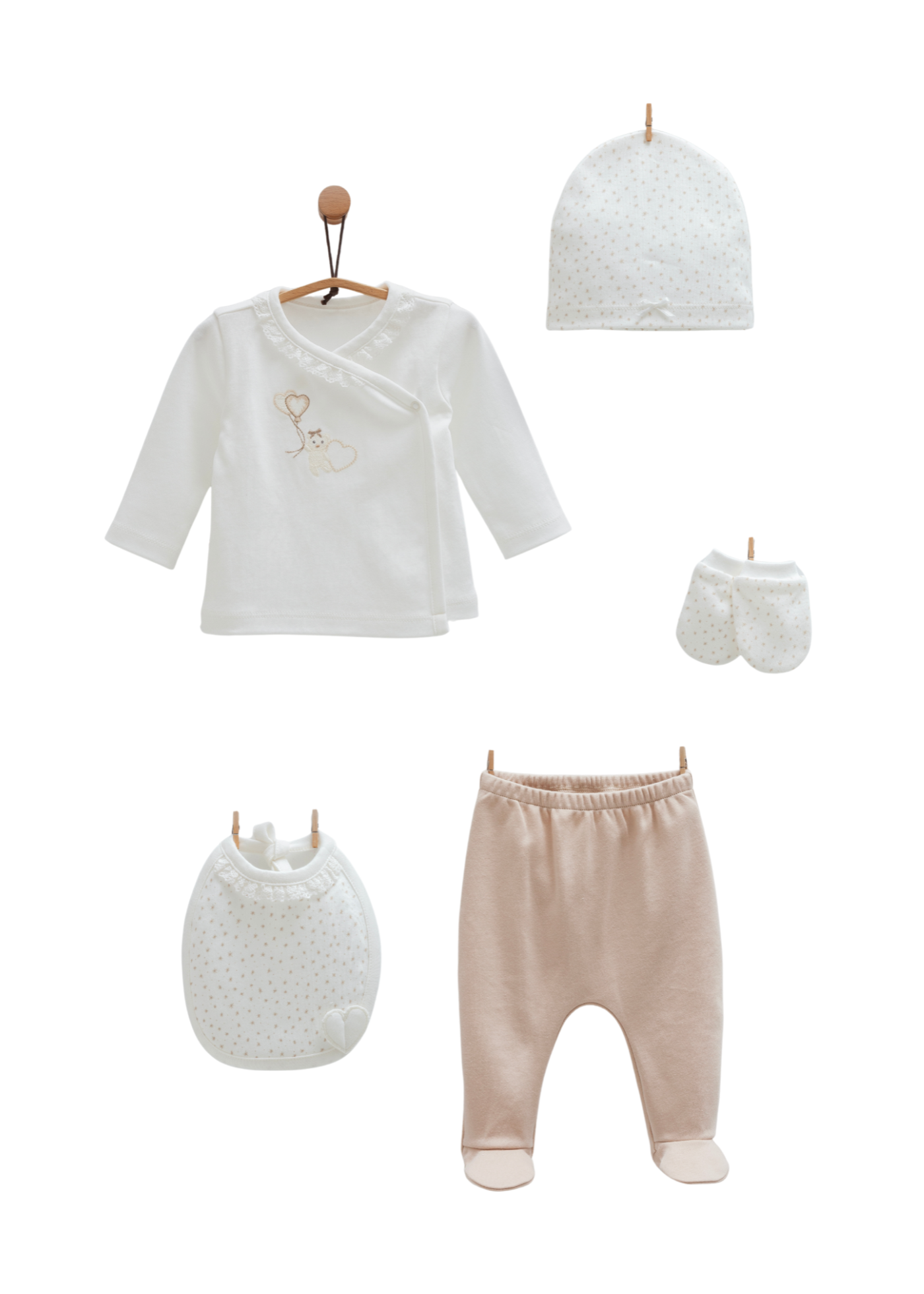 Set 5 Piese Nou Nascut Crem cu Bej ZK1991 Mell Sweet Baby