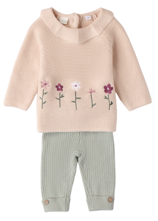 Set of 2 Knitted Beige Sweater with Flowers and Green Pants 4.296.00 iDO