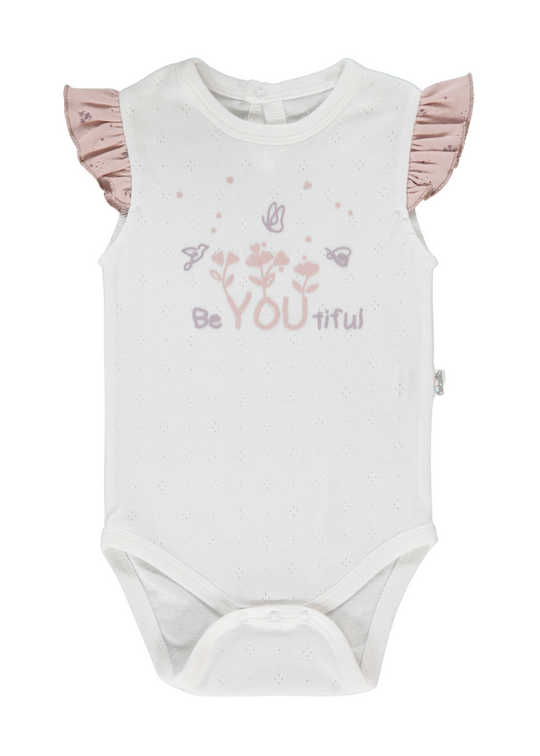 Cream Bodysuit with Sleeves Powder Pink Nature T3929 Bebetto