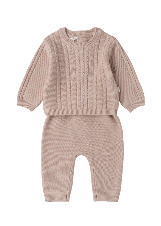 2 Piece Set Knitted Beige Blouse and Long Pants 3.F691/00 Minibanda