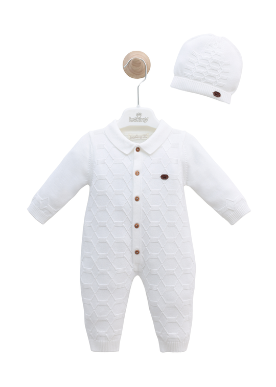 Set Salopeta Lunga Tricotata Alba cu Fes 7465 Leo King