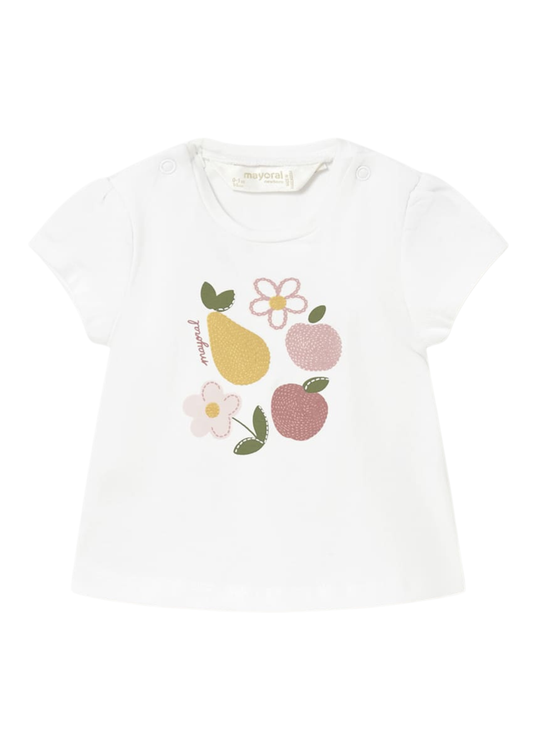Ivory Short Sleeve T-Shirt with Fruit 1076 Mayoral