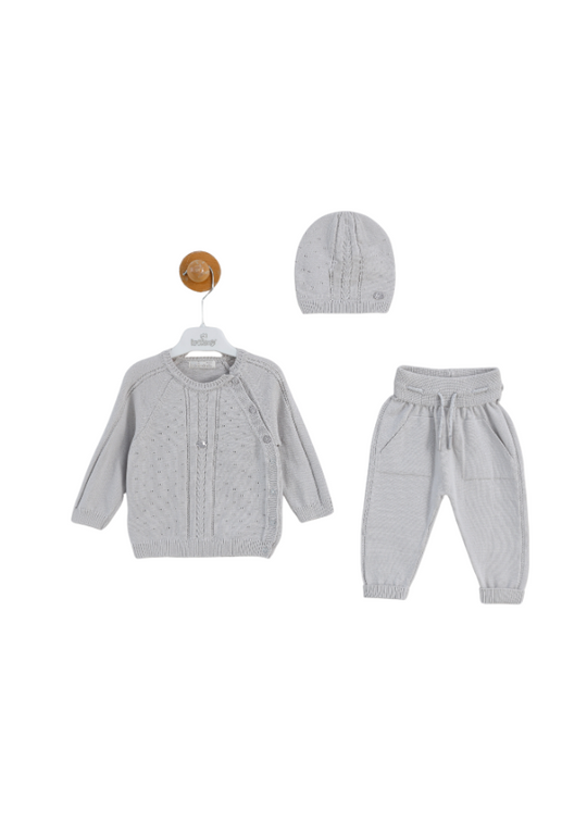 3 Piece Set Grey Knitted Blouse Long Pants and Hat 8533 Leo King