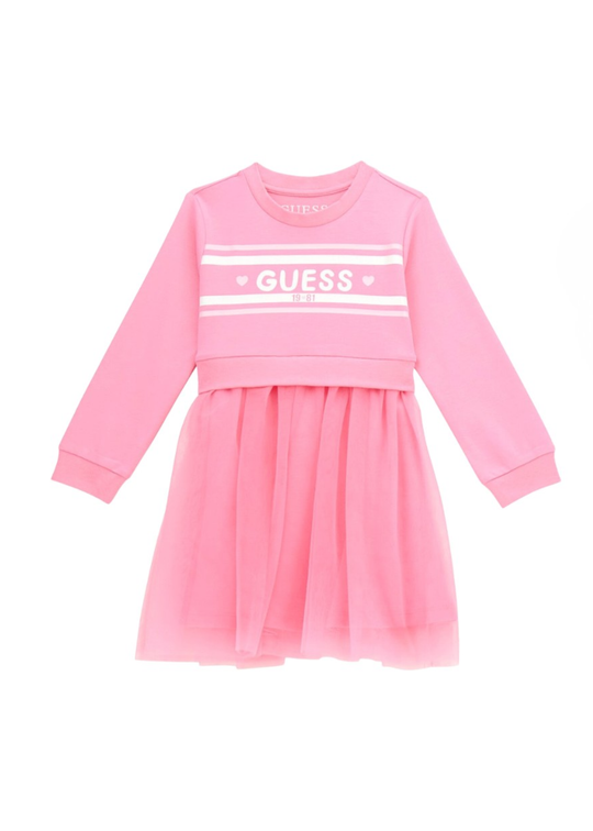Pink Dress with Long Sleeves Combined with Tulle K5YK01 KB8R0 G6N3 Guess