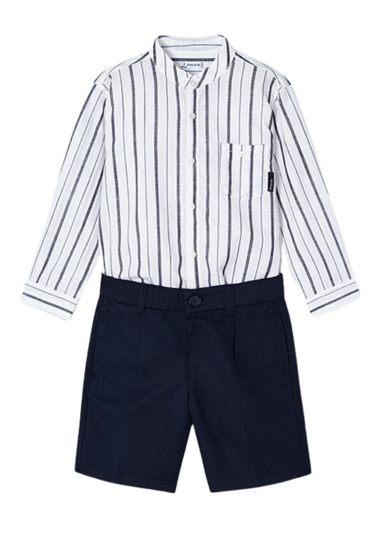 Set 2 Piese Baieti Camasa Alba cu Dungi si Pantaloni Bleumarin Copii 3281 Mayoral