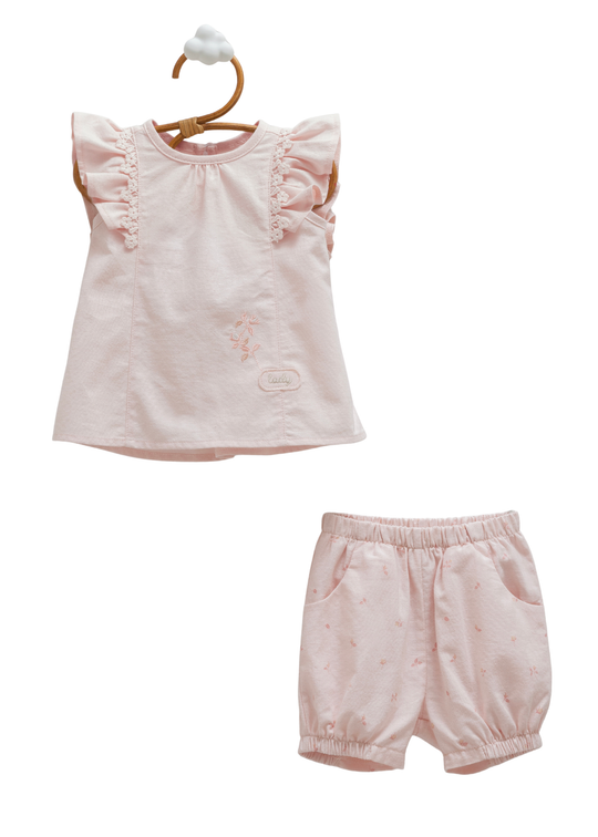 Set of 2 pink short-sleeved top and shorts Mini Lady art TKK2429 Mell Sweet Baby