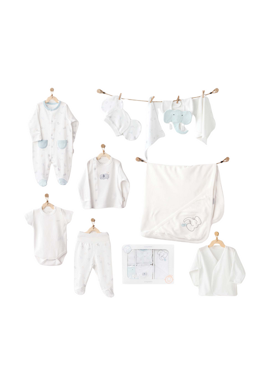 Set 10 Piese Maternitate Crem cu Elefanti din Bumbac Organic AC25941GOTS Andywawa