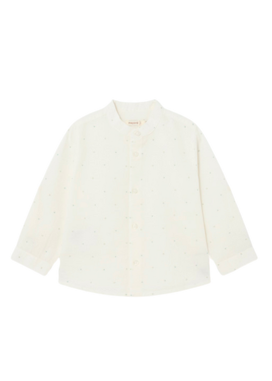 Cream Linen Shirt with Green Picks for Boys 1117 Mayoral