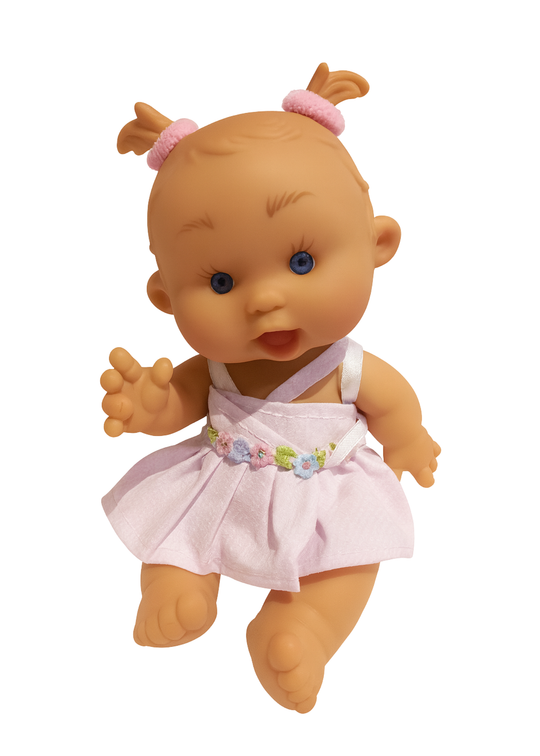 Papusa Parfumata cu Rochita Roz si Brau Floricele - 21 cm - 0494 - Nines